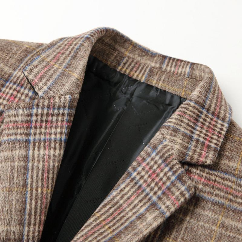 Mens Vintage Lapel Single Breasted Slim Plaid Coat 28720549M
