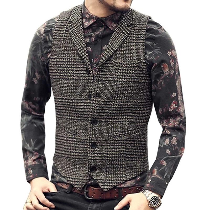 Mens Vintage Plaid Single Breasted Lapel Vest 46844064X