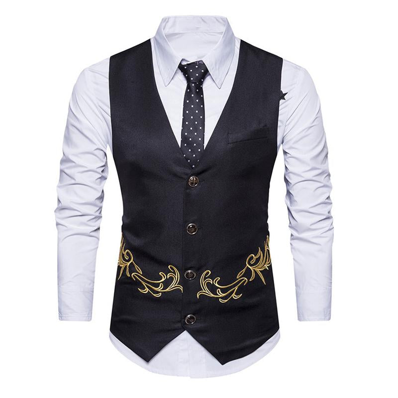 Mens V-neck Embroidered Single-breasted Vest 29357537X