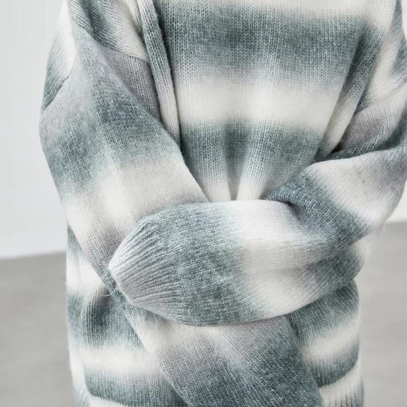 Mens Casual Gradient Striped Crew Neck Knitted Pullover Sweater 93359000M