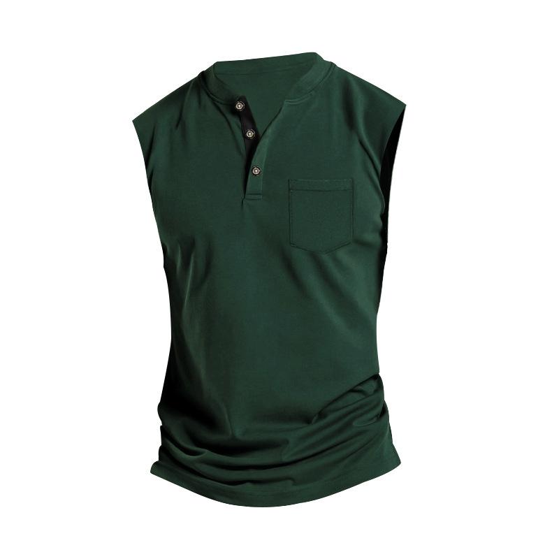 Mens Solid Color Henley Neck Sport Breathable Sleeveless Tank Top 11297990X