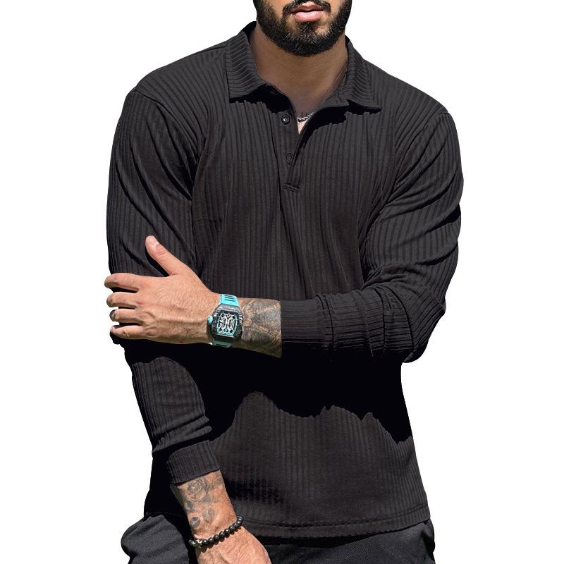 Mens Casual Lapel Solid Color Long Sleeve Polo Shirt 69584762M