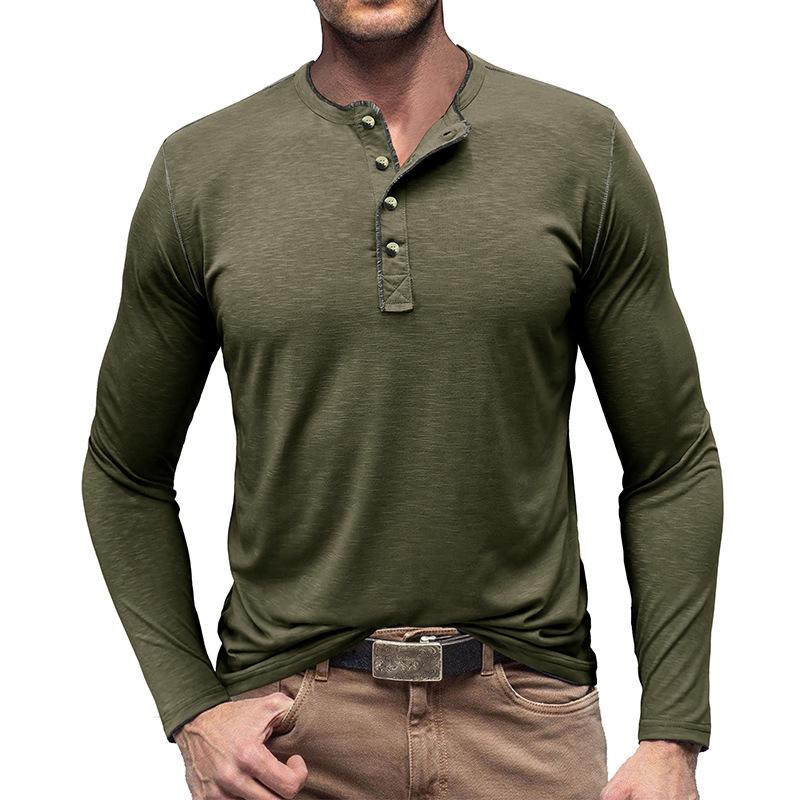 Mens Slub Cotton Crew Neck Long Sleeve Solid Henley T-Shirt 29496892X