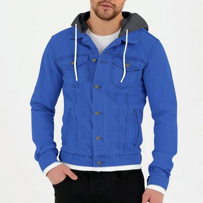 Mens Casual Solid Color Chest Pocket Hoodie Jacket 71822122Y