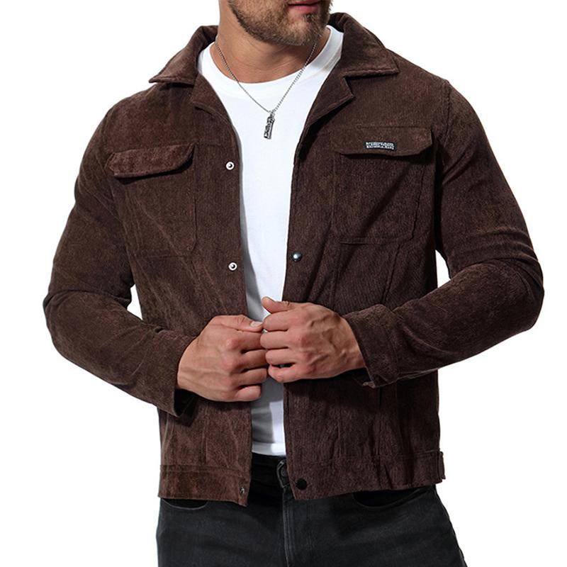 Mens Casual Corduroy Slim Lapel Long Sleeve Jacket 17845290M