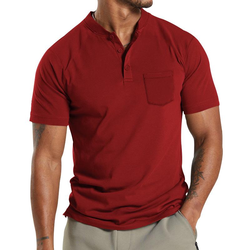 Mens Solid Henley Collar Breast Pocket Short Sleeve T-shirt 25670704Z