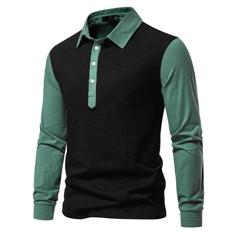 Mens Color Block Lapel Long Sleeve Polo Shirt 61674774Z