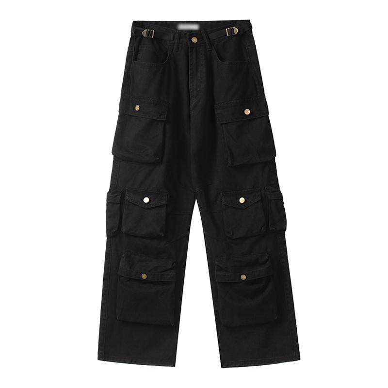 Mens Vintage Washed Loose Straight Multi-Pocket Cargo Pants 26247555M