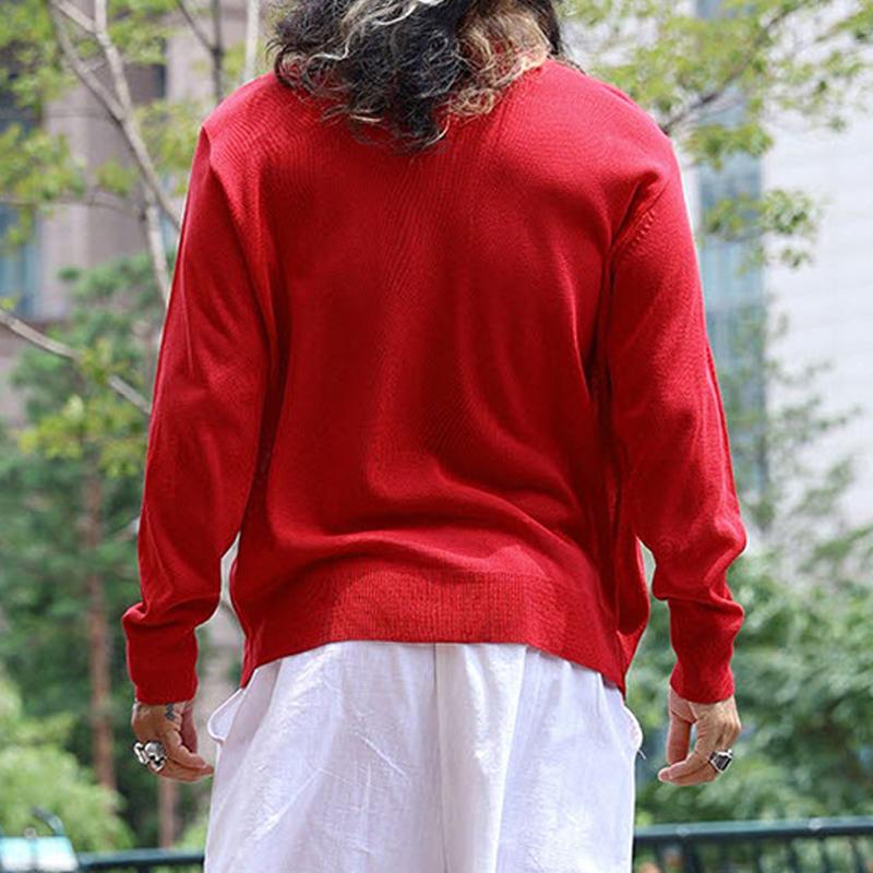 Mens Vintage Solid Color Long Sleeve Collarless Thin Cardigan 37933217Y