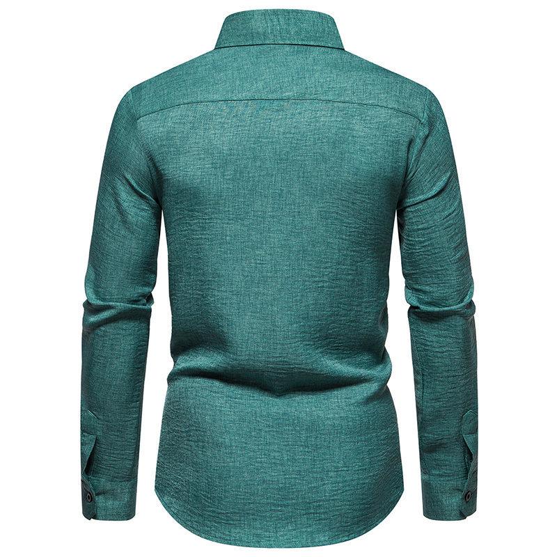 Mens Retro Solid Color Casual Long Sleeve Shirt 86241706Y