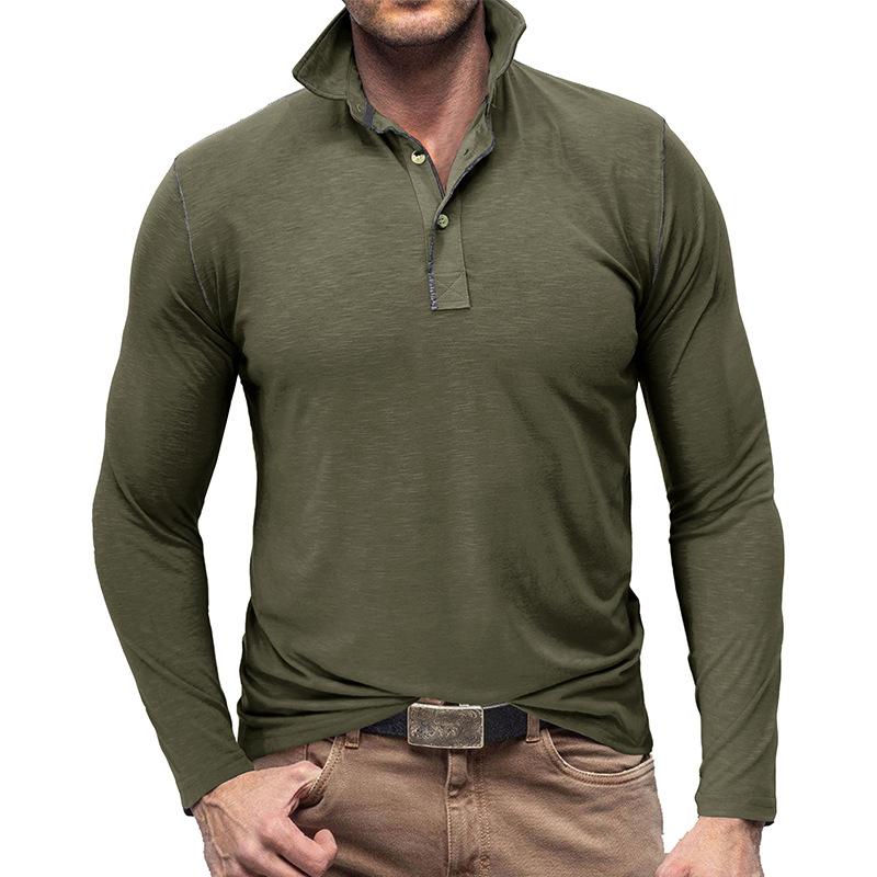 Mens Casual Lapel Collar Contrast Stitch Long Sleeve Polo Shirt 50848125M
