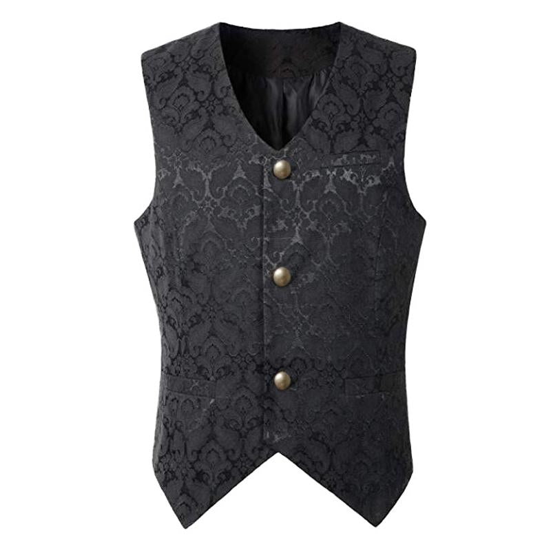 Mens Vintage Solid Jacquard Collarless Vest 38777713Y