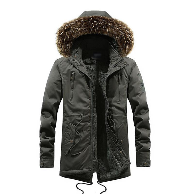 Mens Casual Outdoor Removable Hooded Thickened Fleece Mid-Length Warm Coat 80502351M
