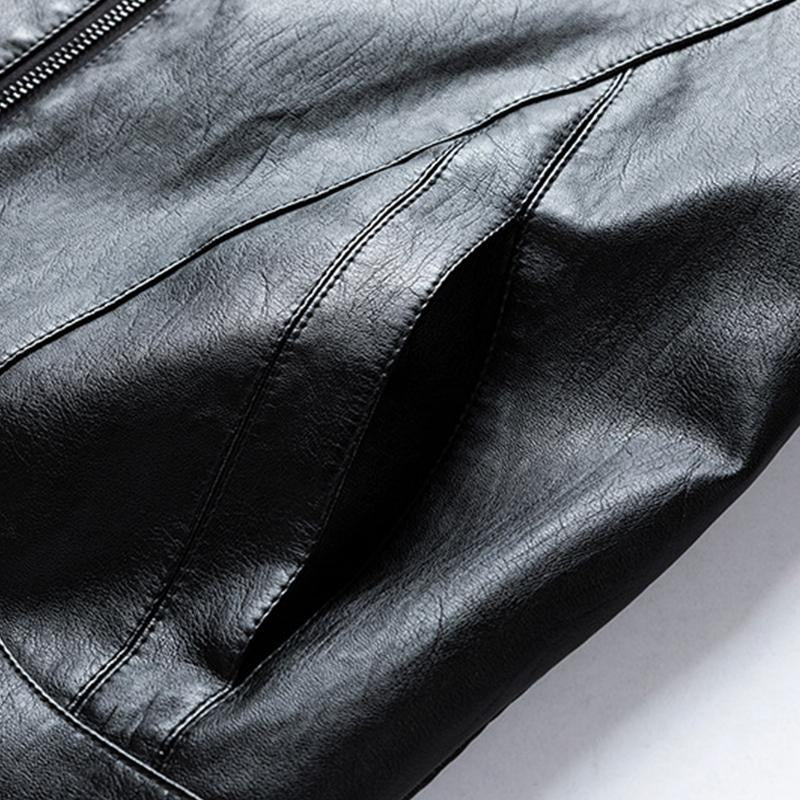 Mens Casual Stand Collar Zipper Slim Leather Jacket 99434666M