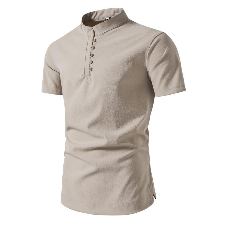 Mens Casual Shirt Retro Stand Collar Short Sleeve Shirt 25574754X