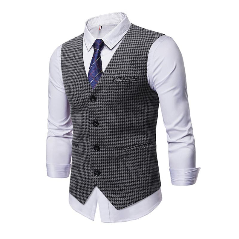 Mens Vintage Houndstooth Single Breasted V-Neck Suit Vest 97818421Y