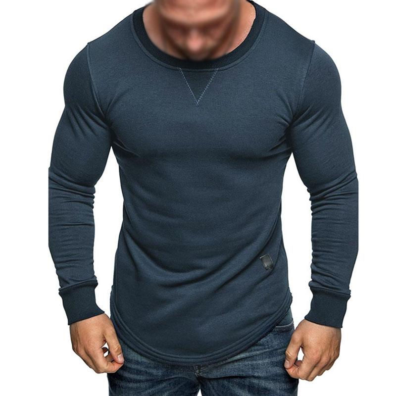 Mens Casual Solid Color Round Neck Long Sleeve T-Shirt 38971390M