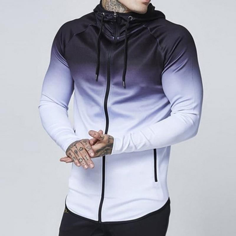 Mens Casual Gradient Print Hooded Zipper Long Sleeve Sports Jacket 24998241M