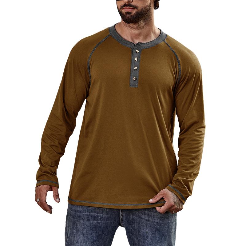 Mens Long Sleeve Crew Neck Henley Shirt 23582261X