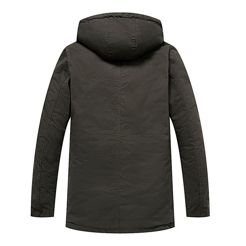 Mens Casual Cotton Multi-Pocket Hooded Zipper Fleece Lined Warm Mid-Length Coat 66242493M
