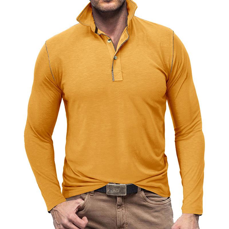 Mens Solid Color Long Sleeve Lapel Polo Shirt 28855071X