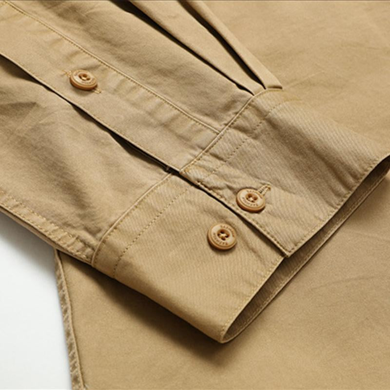 Mens Casual Washed Lapel Multi-pocket Loose Cargo Shirt 10090206M