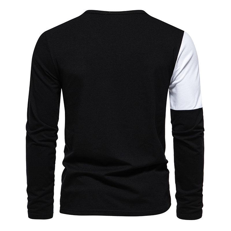 Mens Casual V-Neck Color Block Long Sleeve T-Shirt 96547744Y