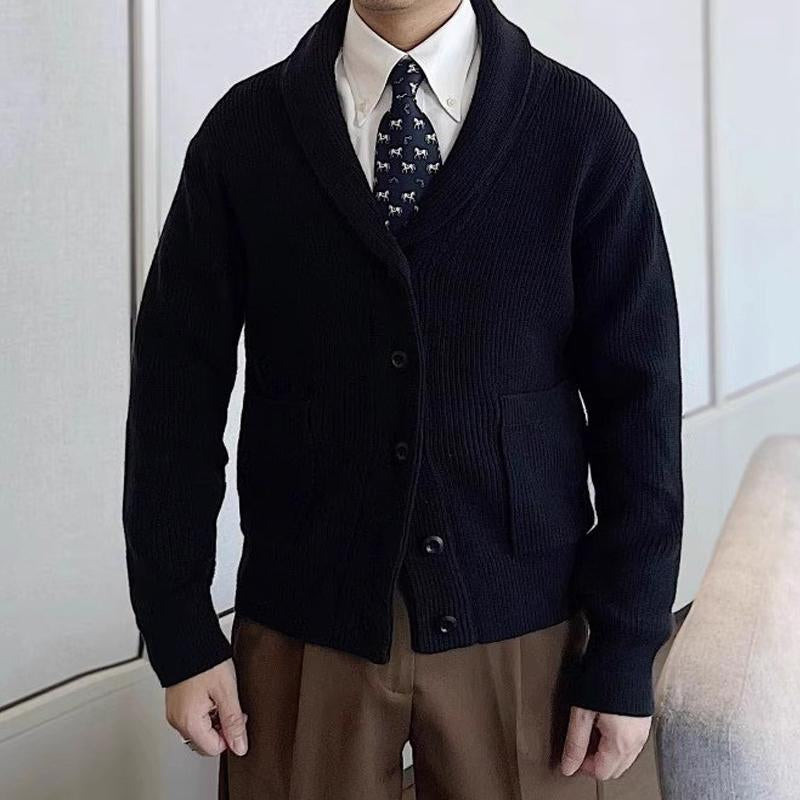 MenS Vintage Solid Color British Style Shawl Collar Knitted Cardigan 34215752Y