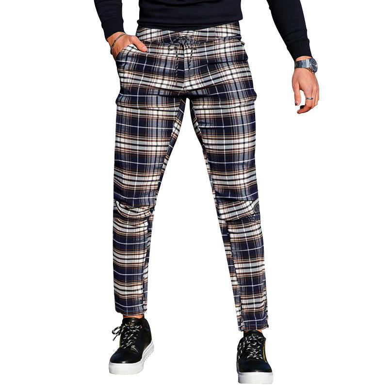 MenS Retro Casual Plaid Straight Pants 85522735Y