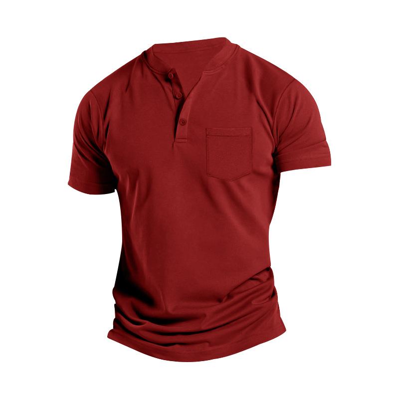 Mens Solid Henley Collar Breast Pocket Short Sleeve T-shirt 25670704Z