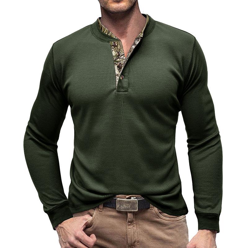 Mens Long Sleeve Outdoor Double Collar Waffle Crewneck Henley 48148003X