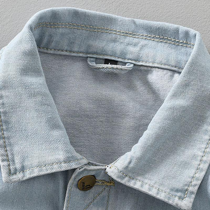 Mens Vintage Loose Lapel Single Breasted Denim Cargo Jacket 42027984M