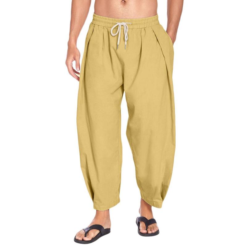 Mens Casual Drawstring Cotton Linen Loose Harem Pants 54003103M