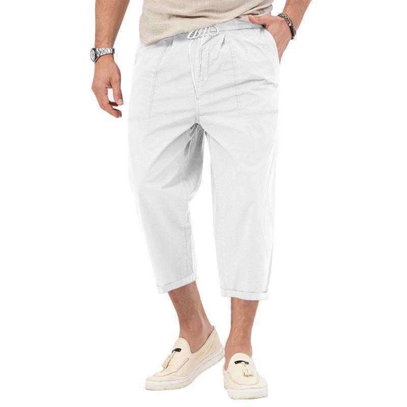 Mens Basic Elastic Waist Straight Casual Cropped Pants 22999460Z