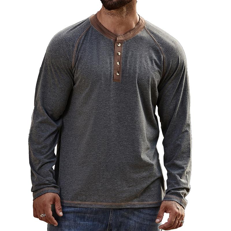 Mens Long Sleeve Crew Neck Henley Shirt 23582261X