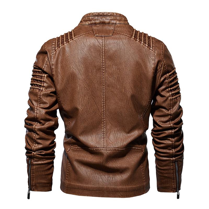 Mens Vintage Distressed Stand Collar Zippered Motorcycle Leather Jacket 12897652M