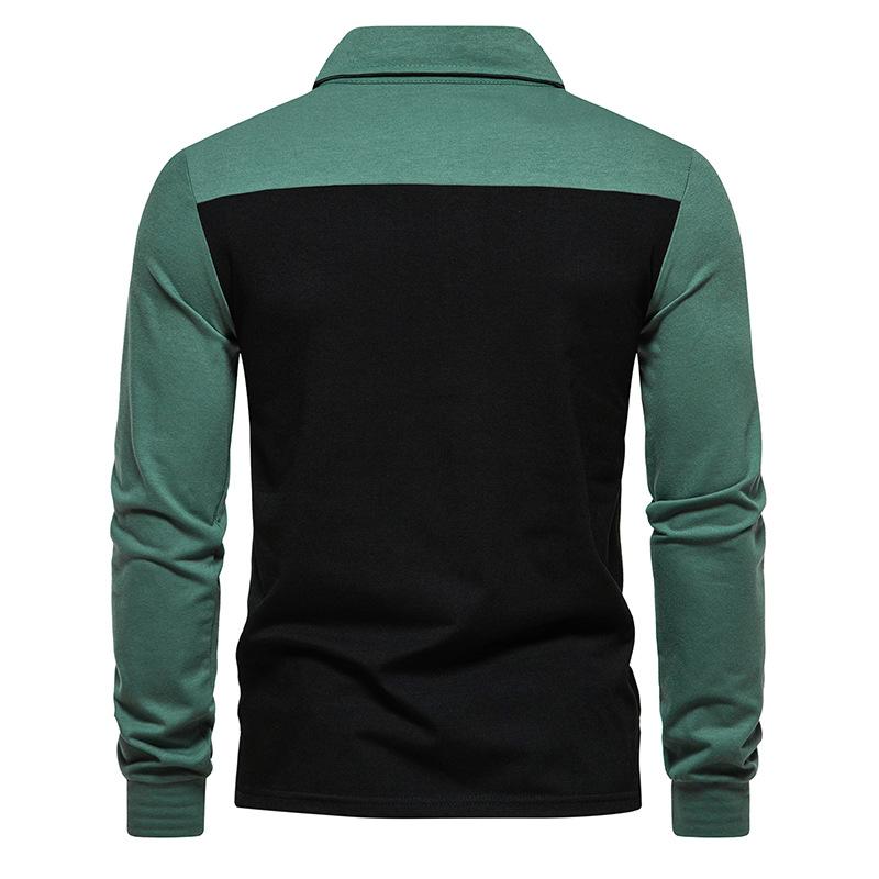 Mens Color Block Lapel Long Sleeve Polo Shirt 61674774Z