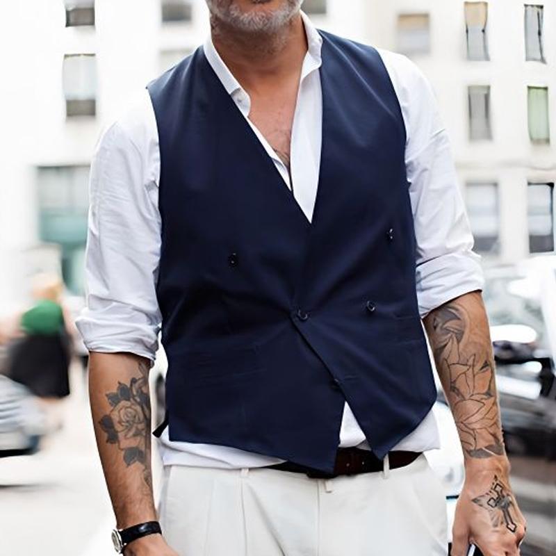 MenS Vintage Double-Breasted V-Neck Suit Vest 21207237Y