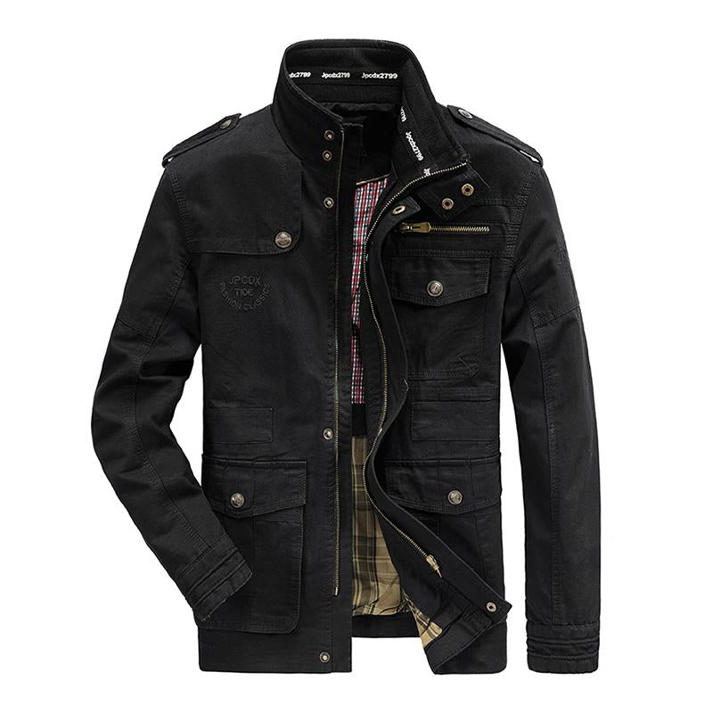 Mens Casual Cotton Stand Collar Zipper Multi-pocket Workwear Outdoor Jacket 87628819M