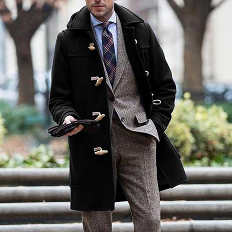 Mens Vintage Classic Lapel Horn Button Mid-Length Coat 62465421M