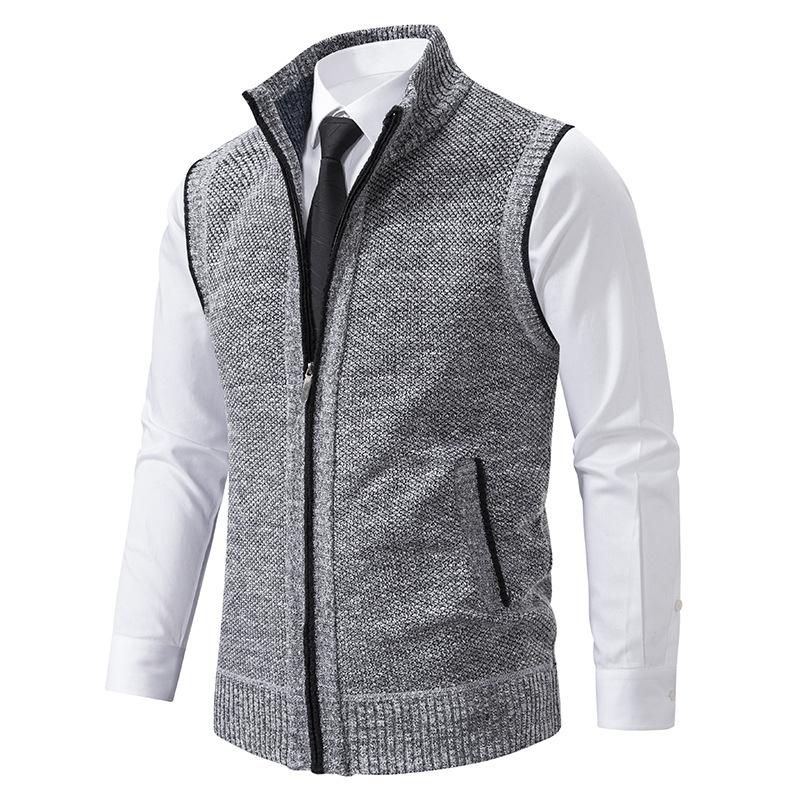 Mens Casual Solid Color Stand Collar Sleeveless Knitted Vest 19972434Y