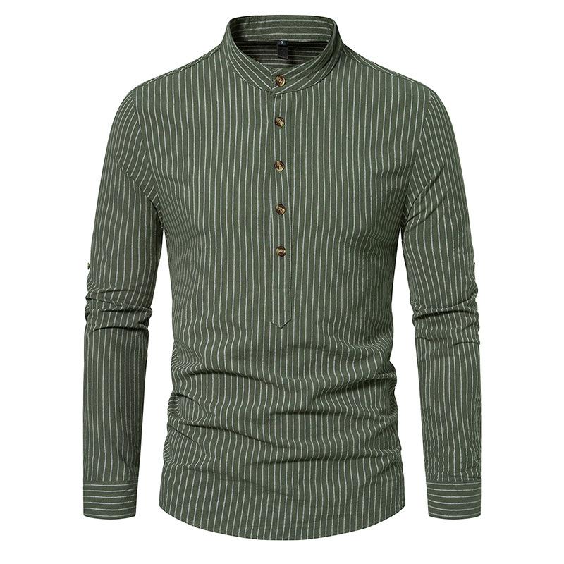 Mens Casual Striped Stand Collar Long Sleeve Shirt 95806899X