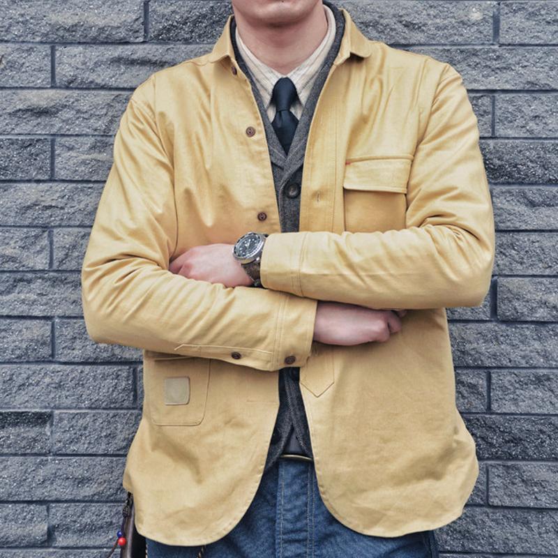 Mens Vintage Solid Breast Pocket Lapel Jacket 29241000Y