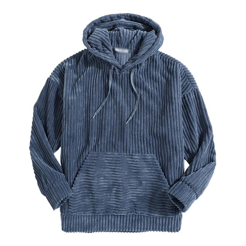 Mens Casual Solid Color Thickened Corduroy Kangaroo Pocket Long Sleeve Hoodie 13758142M