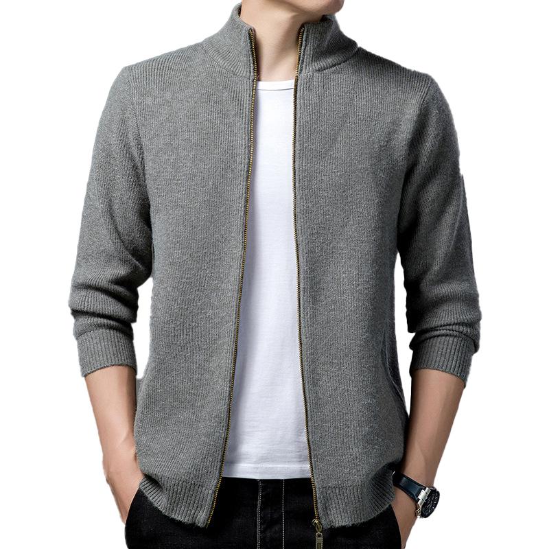Mens Casual Simple Solid Color Stand Collar Knit Cardigan 27580086Y