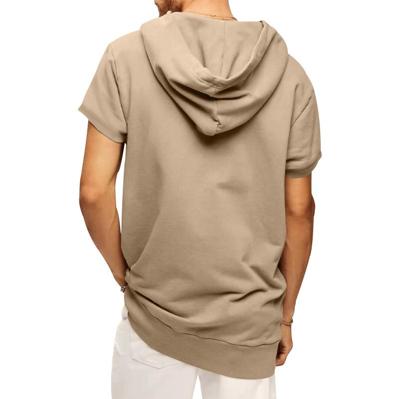 Mens Sports Casual Solid Color Hooded Short Sleeve T-Shirt 67117585Y