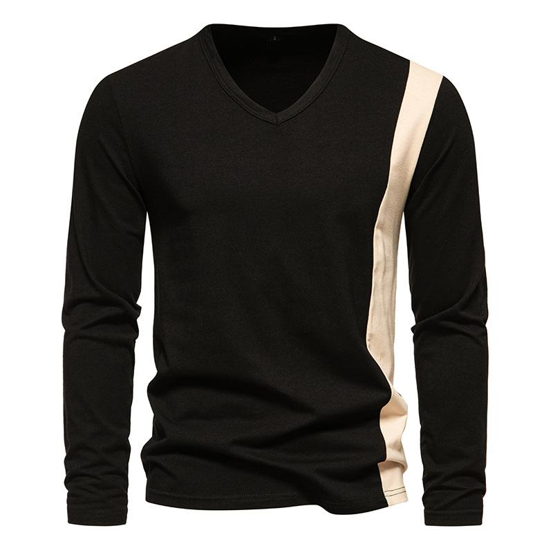 Mens Colorblock V Neck Long Sleeve T-shirt 75738203Z