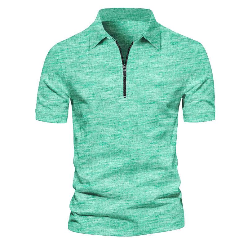 Mens Short Sleeve Zipper Solid Color Polo Shirt 89645806X