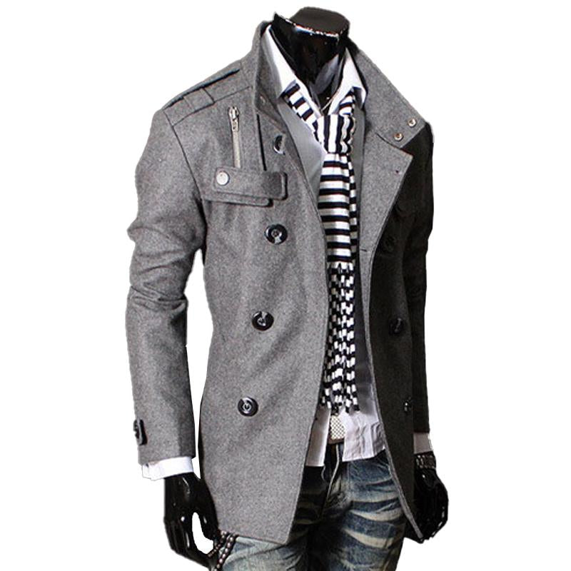 Mens Double-breasted Stand Collar Mid-length Coat 71698003X