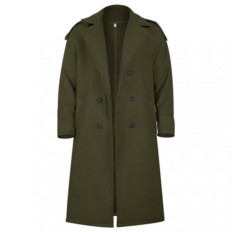 Mens Turn-down Collar Double Breasted Solid Long Coat 63857145Z